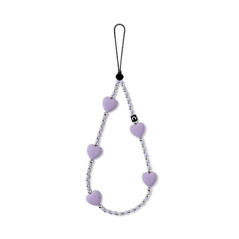 White Heart Phone Lanyard With Pearl Charm Anti-Lost Strap Smartphone Womens Fashion Accessory