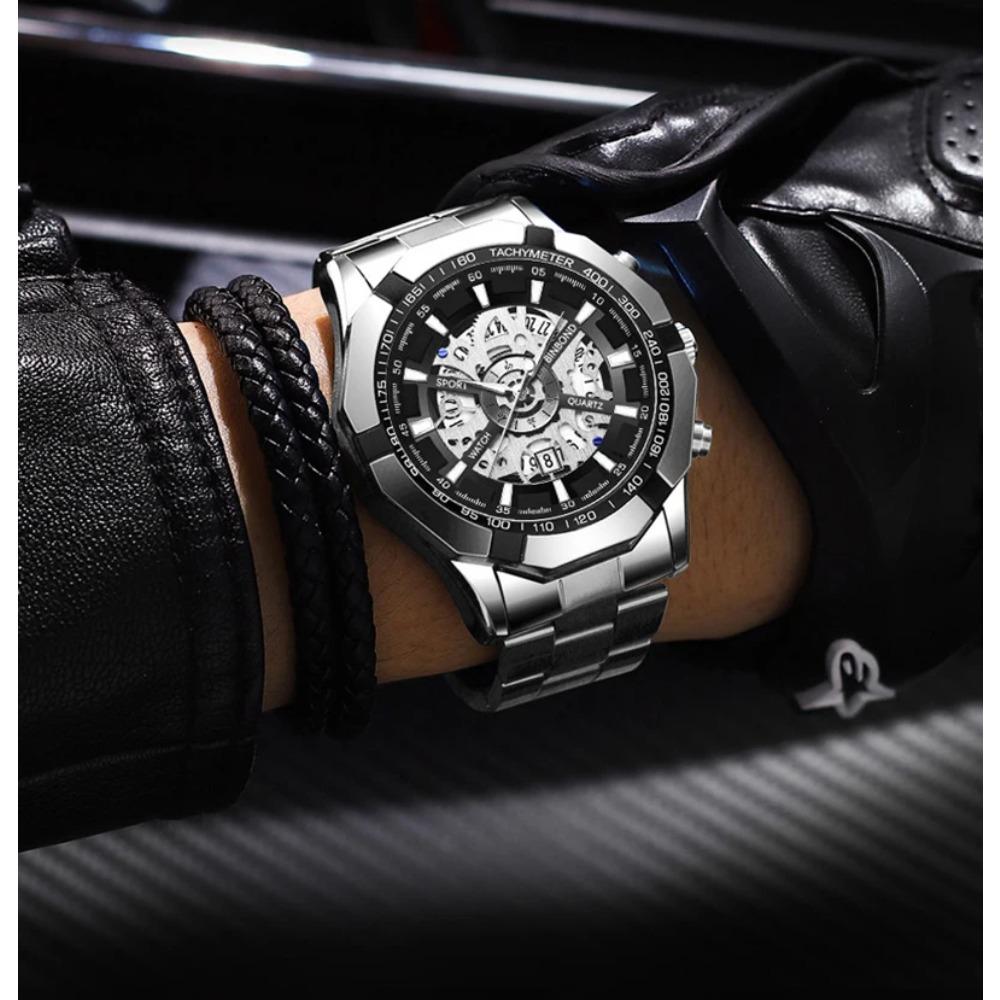 UTHAI ЧАСЫ МУЖСКИЕ Легкая Роскошь Бизнес Полые Светящиеся Стрелки Водонепроницаемые Металлический Ремешок из Нержавеющей Стали Кварцевые Часы Подарок H169