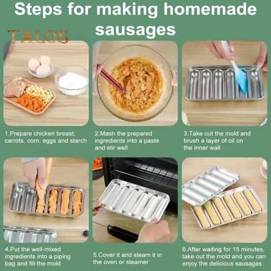 Форма для сосисок из нержавеющей стали, 6-гнездная форма для хот-догов для домашней кухни, антипригарный инструмент для выпечки, детская еда, сосискоделательная машина с крышкой