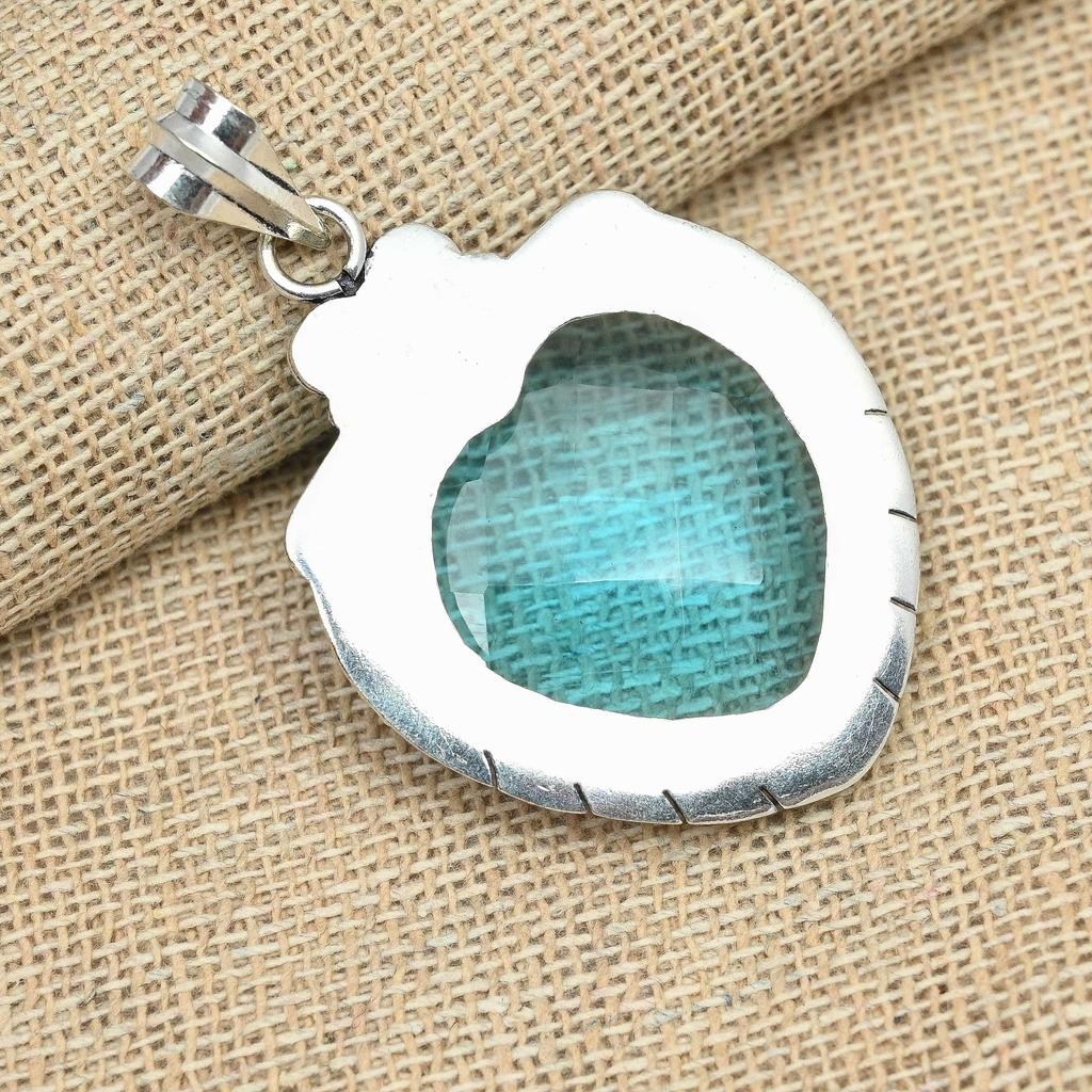 Граненый голубой топаз Gemstone 925 Sterling Silver Handmade Уникальный ювелирный кулон