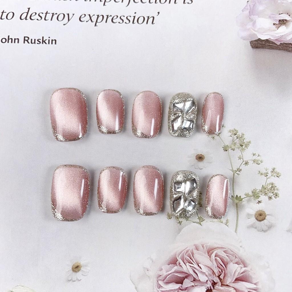 Wearing Nail Handmade  Short Ballet Cat Eye False Nail Removable