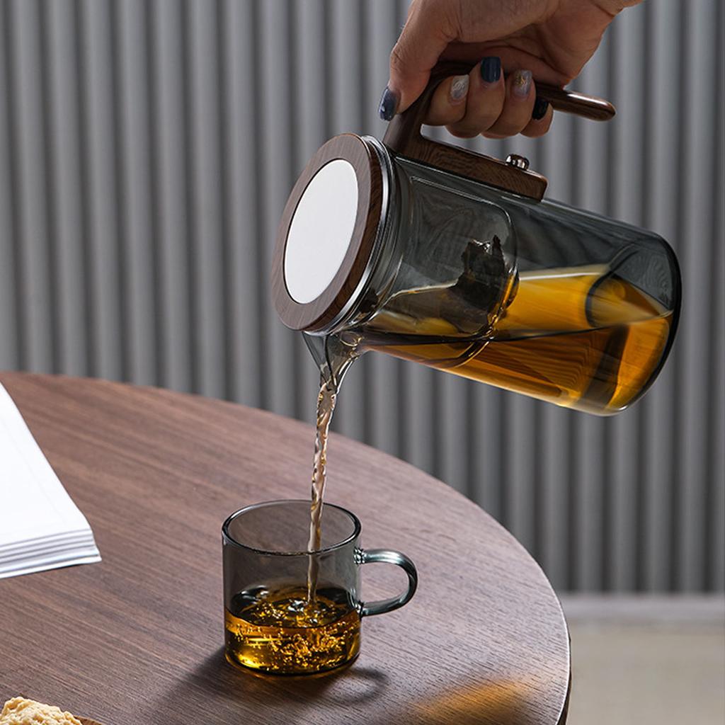 Магнитный стеклянный чайник Высокоборосиликатное стекло Отделение воды Пресс-контроль Чайник с деревянной ручкой