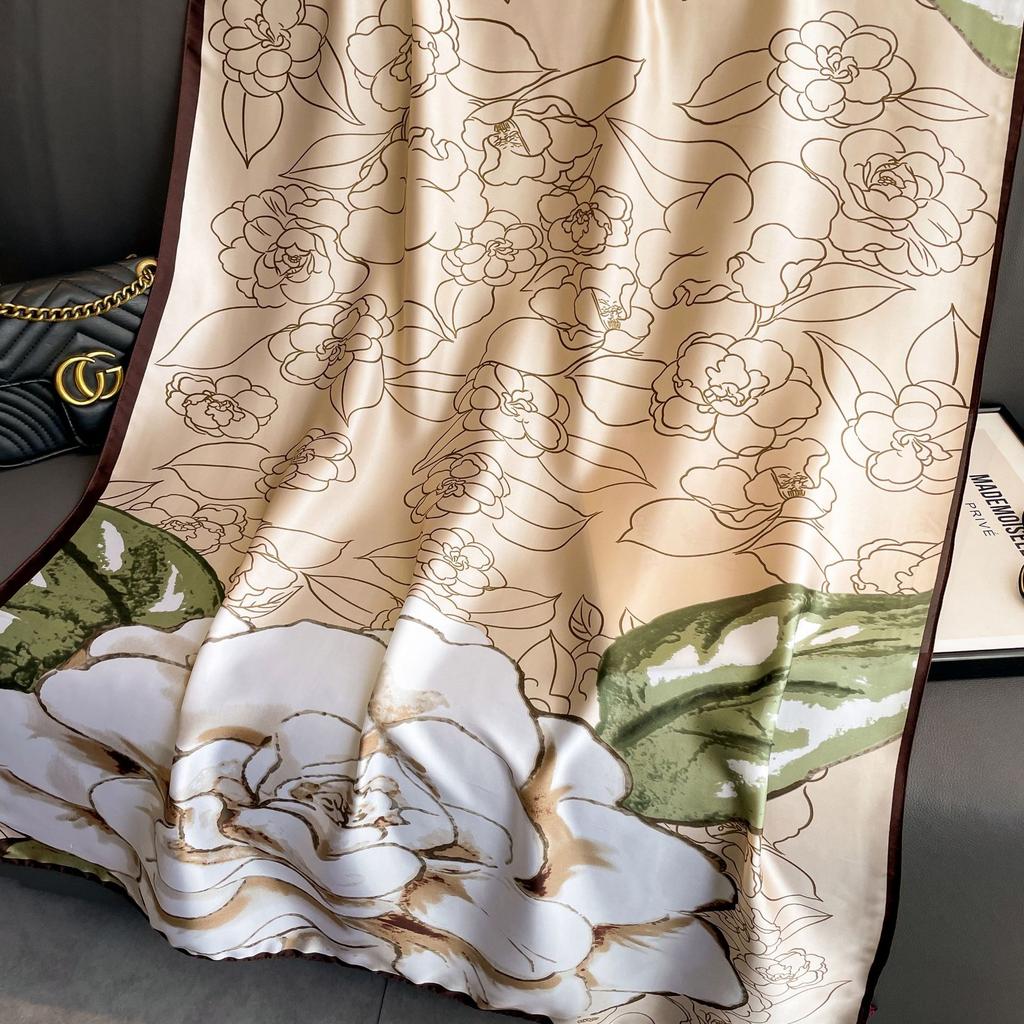 Шелковый шарф с принтом ботанических цветов, весна и лето, новый атласный шарф Li Jin, темпераментная женская шаль