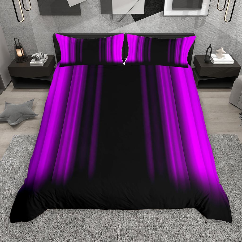 Homewish Gradient Stripe Duvet Cover Set 2pcs/3pcs, Neon Green Purple Blue Red Bedding Set, Geometric Lines Quilt Cover Set