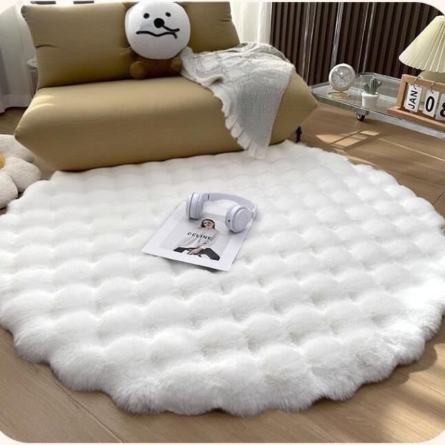Round Bubble Fleece Fabric Simple Solid Color Fluffy Soft Comfortable Easy To Clean Furry Warm Cute Indoor Decorative Carpet