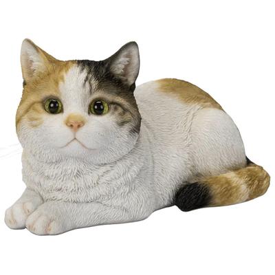 Убия Лежащая Калико Кошка, 17 x 10.5 x 9.8 см, Кукольная Фигурка, Украшение Животное, Декор для Сада, Реалистичная, Милая Кошка, H24178-A-21