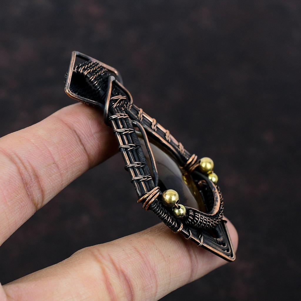 Подвеска из агата Монтана, обернутая медной проволокой, ювелирное изделие ручной работы, медный кулон, ювелирное изделие из натурального драгоценного камня, потрясающая подвеска, обернутая проволокой, подарок для нее