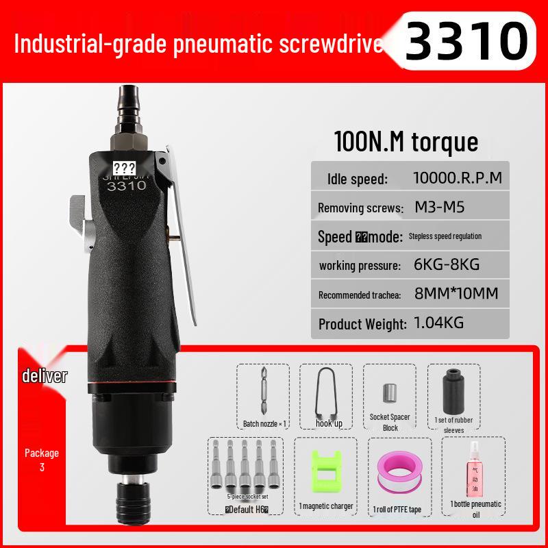 Industrial High-Torque Pneumatic Screwdriver for Woodworking with Hex Socket