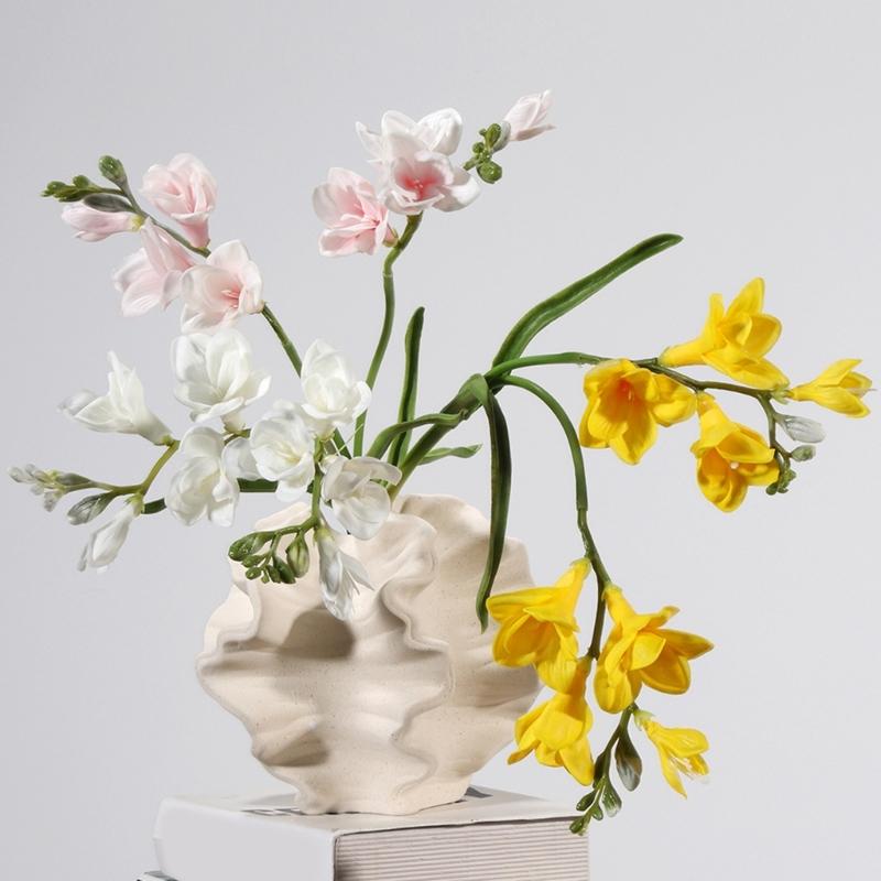 Artificial PU Freesia Flower With Bendable Iron Wire Stems for Wedding Floral Arrangements Tabletop Bookshelf Display