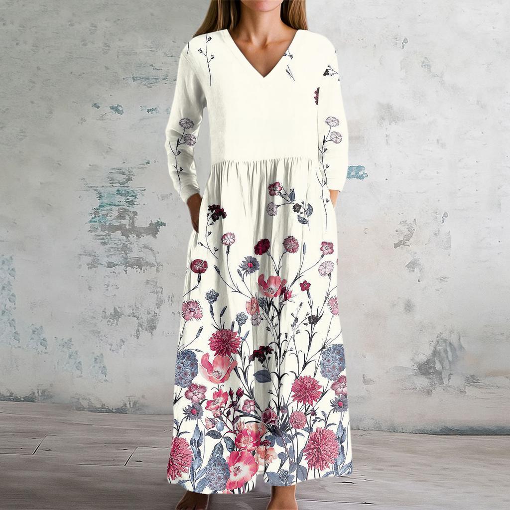 Women's Fashion Dress Spring V-neck Long Sleeve Dress