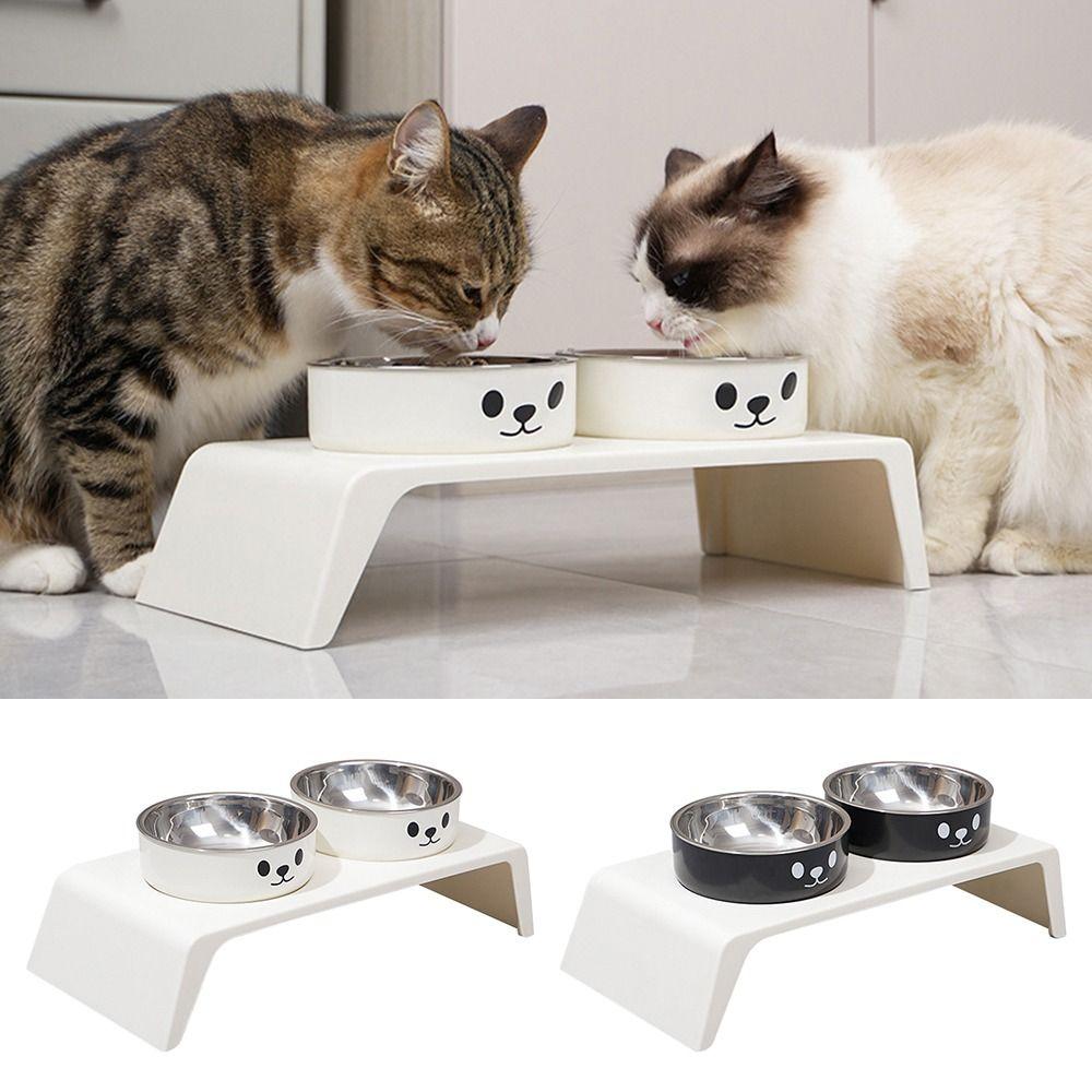 Double Bowl Design Cat Food Plate 8.5cm Lifting Height Pet Feeding Bowl  Pet Supplies