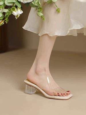 Модные женские туфли из натуральной кожи, тапочки, повседневные, прозрачный каблук, блестящие шлепанцы, мюли на каблуке, пантофли, роскошные, желе, высокие, мягкие, 2025