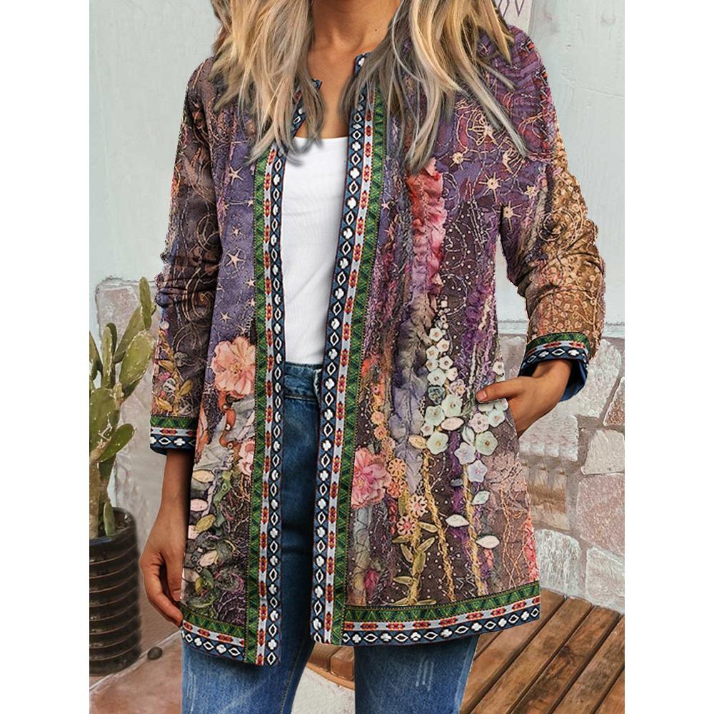 GMXIA Осень-зима винтажный этнический стиль принт большой размер куртка кардиган женская одежда