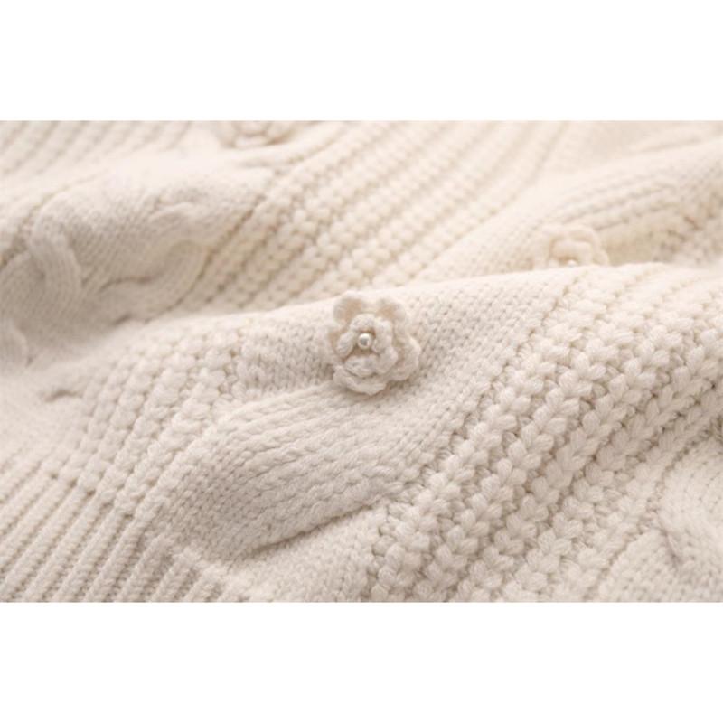 Женская мода с жемчужными цветочными аппликациями, свободный вязаный свитер, винтажный женский пуловер с круглым вырезом и длинным рукавом, шикарные топы C-163