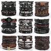 Men's Braided Leather Skull Bracelet Set with Multi-Layered Genuine Leather Bangle