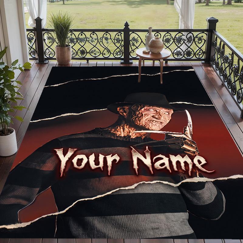 Custom Text A Nightmare on Elm Street Freddy Krueger Pattern Floor Rug Soft Indoor Carpet Mat Living Room Bedroom