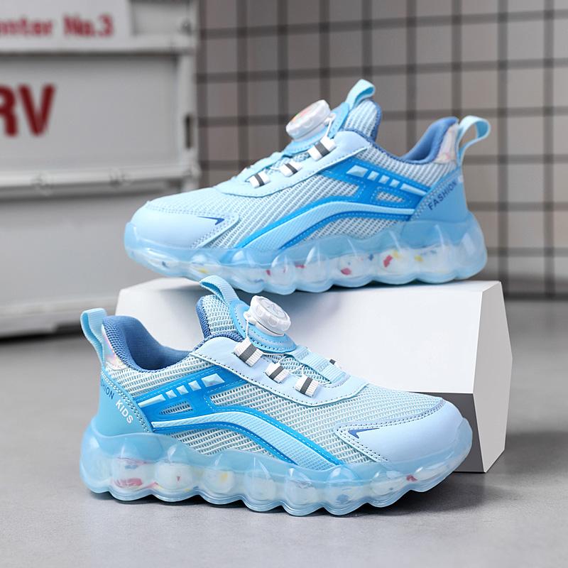 Новые детские модные дышащие повседневные спортивные туфли с вращающимися пуговицами для студентов, мальчиков и девочек, удобные кроссовки для бега на мягкой подошве