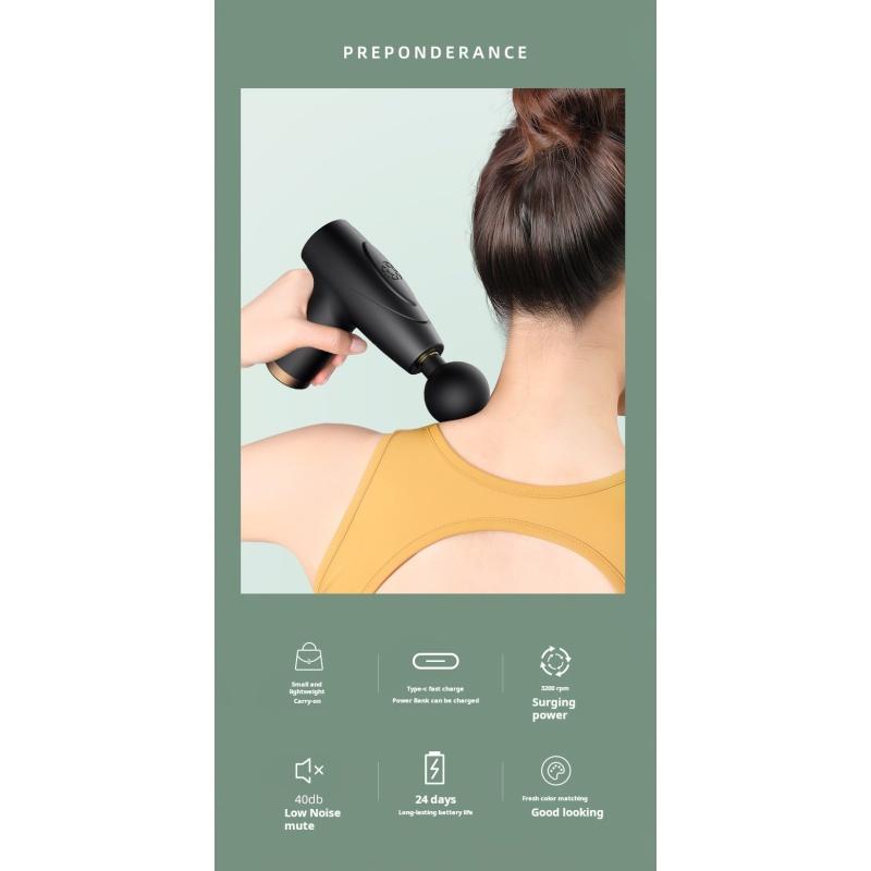 Black 4 Types Of Massage Heads Mini Fascia Gun Multi-Level Massage Gun Muscle Relaxation Massage Equipment Portable Vibration Massager