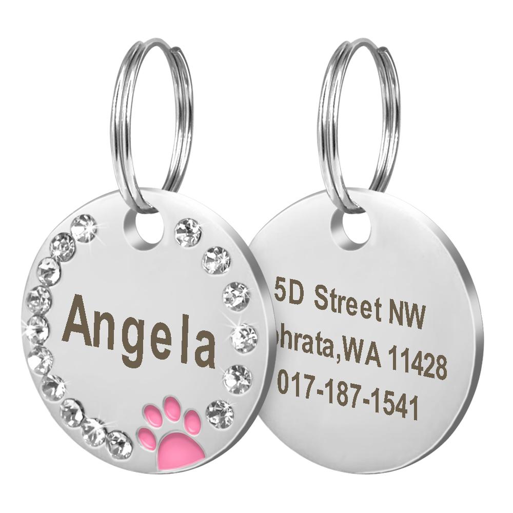 Personalized Dog Cat ID Tag Bling Rhinestone Puppy Kitten Name Tags Anti-lost Pet Collar Accessories Free Engraved Pet Products