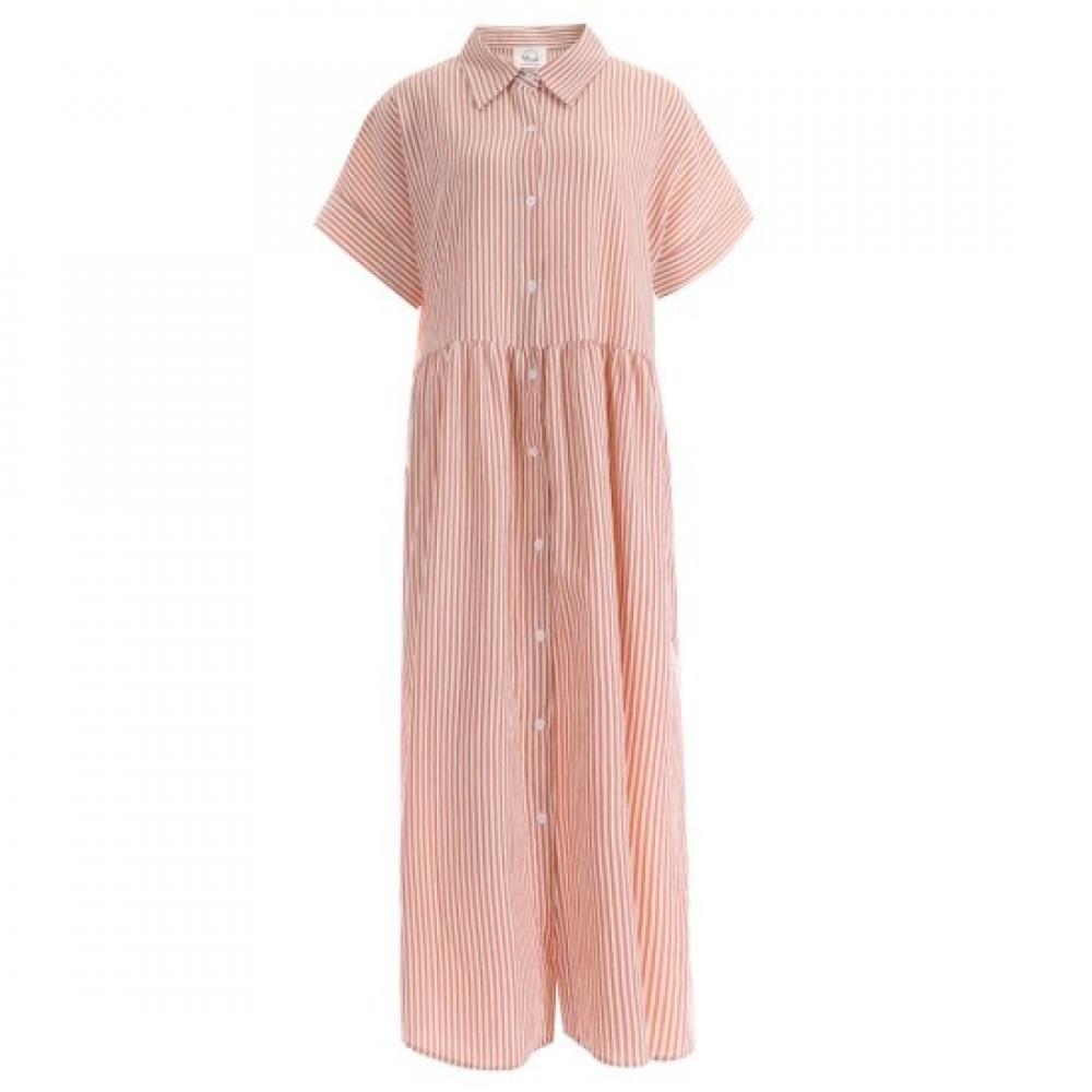 Shop Women S Collar Neck Button Open Pocket Stripe Long dreSS Indie Pink Rc Wr