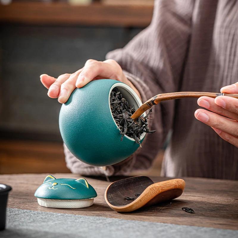 Керамический контейнер для хранения чая, кофейных зерен, аксессуар для эспрессо, чайная посуда, узор кошки, банка для специй и конфет с крышкой для дома и кухни