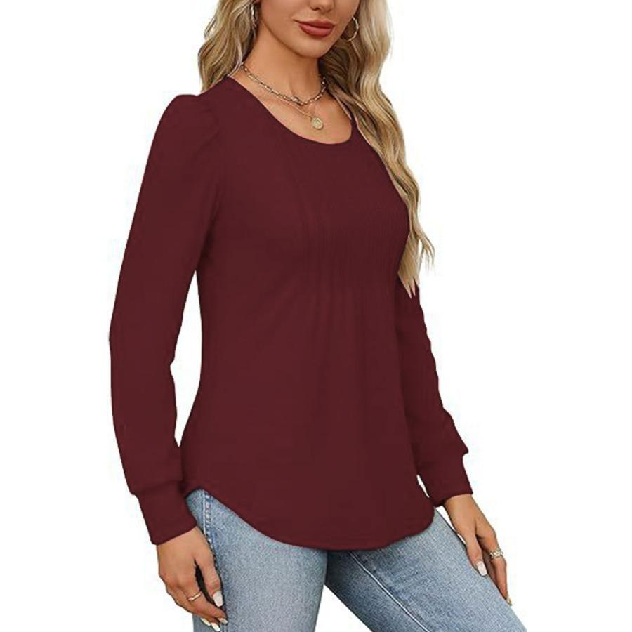 Осенняя женская футболка с длинным рукавом, модные топы, повседневные плиссированные свитера с низким круглым вырезом, женская одежда
