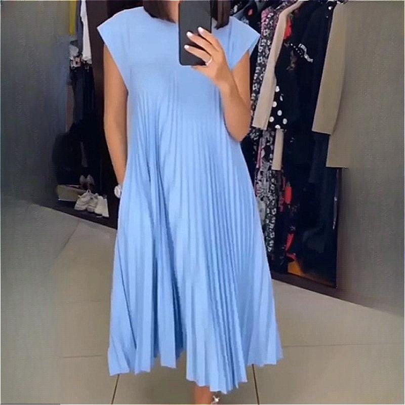 BITCED Весна Лето Женская мода О-образный вырез без рукавов плиссированные платья Длинные платья