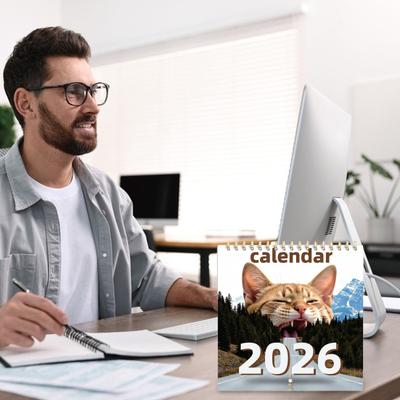 Настенный календарь 2026 2026 Янв. декабрь. Ежемесячный планер на 2026 год со смешными изображениями кошек, на спирали, настенный календарь для любителей кошек