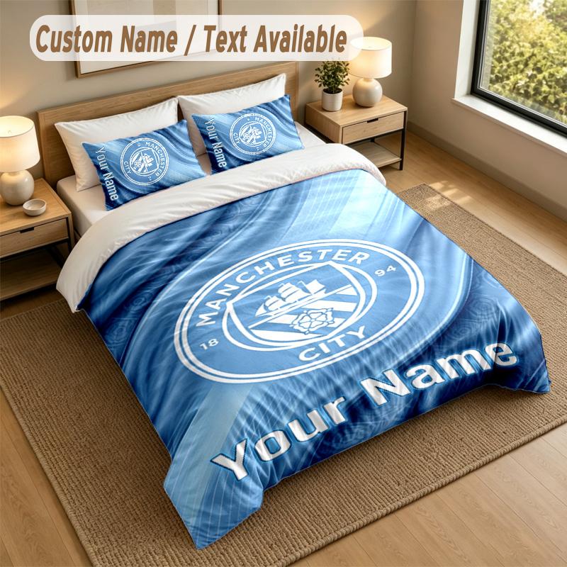 3Pcs Bedding Set Custom Name Text, 1 Sheet 2 Pillowcases Home Bed DecorManchester City