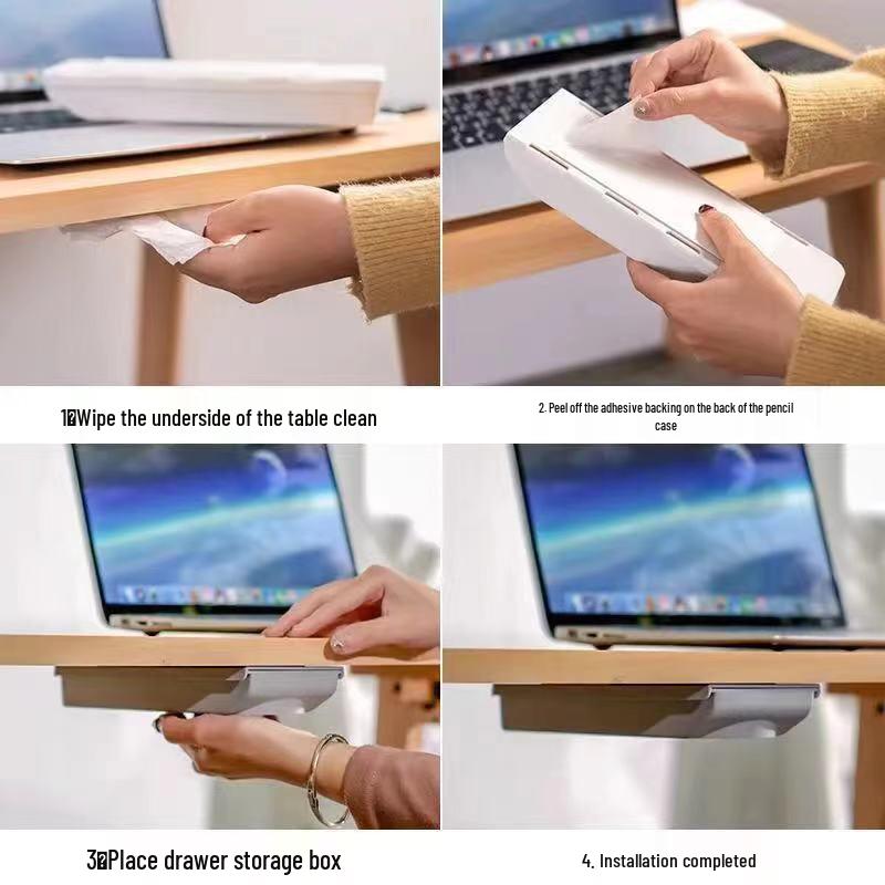 Under-Desk Adhesive Storage Drawer for Office & School Supplies