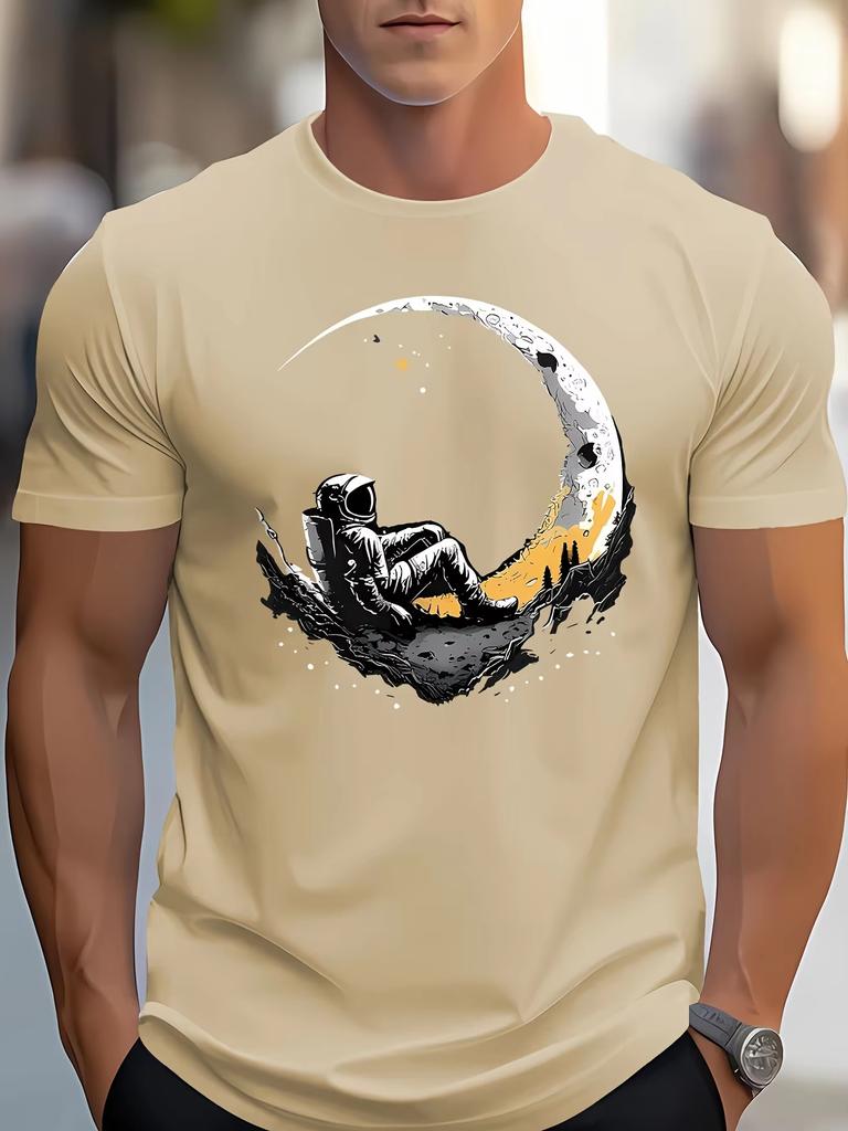 Мужские модные летние простые топы из космического хлопка, модные повседневные свободные больших размеров, с принтом луны на полу, спортивные, с круглым вырезом и короткими рукавами
