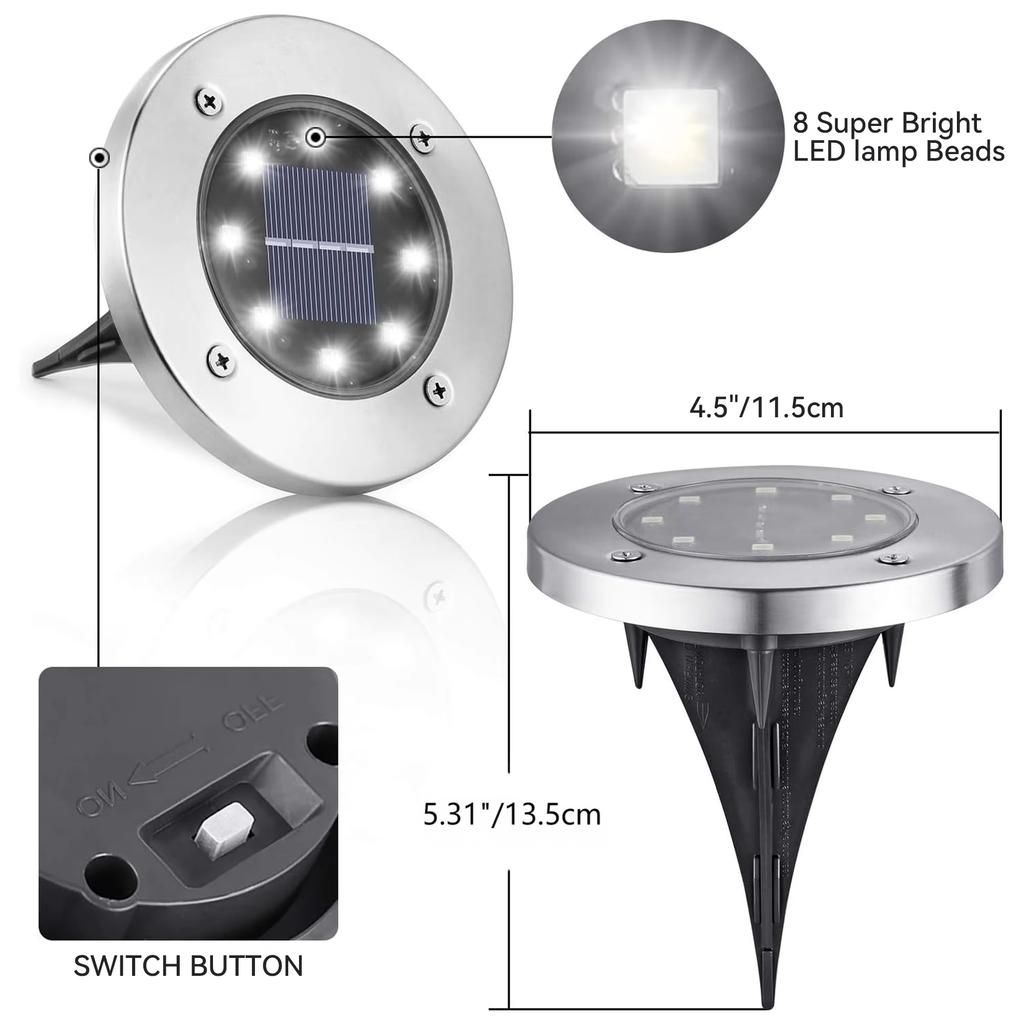 12 Pack Outdoor Waterproof Solar Lights, LED Underground Lights for Yard, Patio, Garden, Lawn, Balcony, Outdoor Pathway