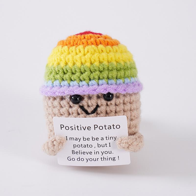 New Handmade Knitted Positive Energy Glasses Potatoes With Card Home Room Decoration Funny Woo lCrochet Potato Ornament Gifts