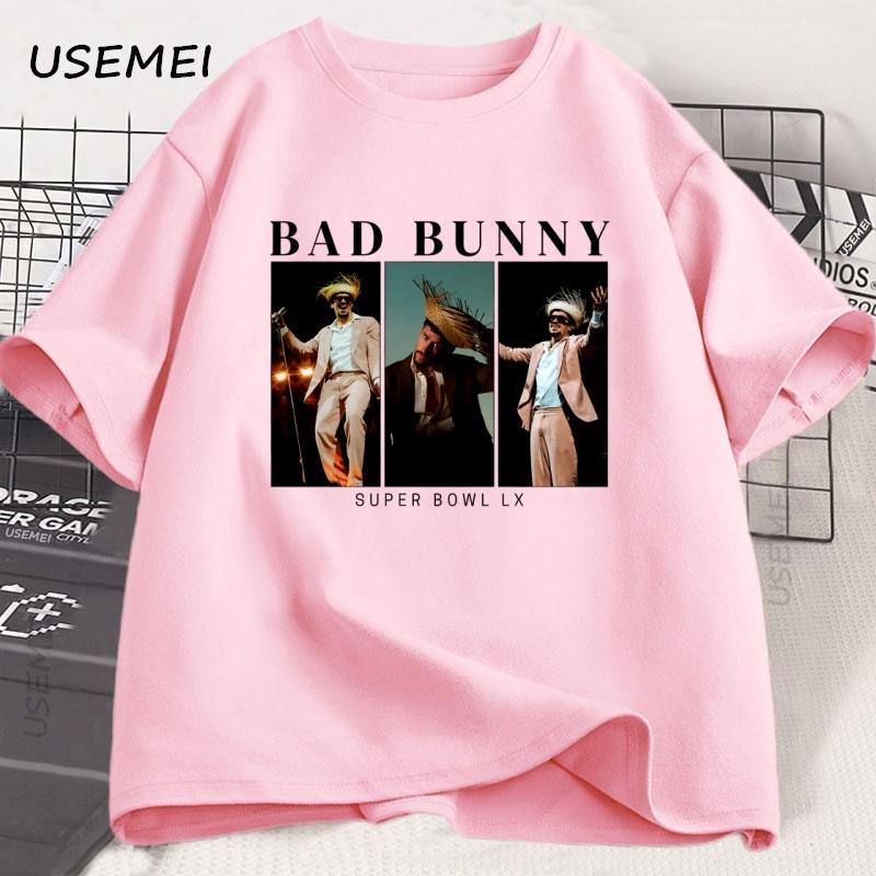 Bad Bunny Super Bowl Graphic Tee Shirts Short Sleeve Cotton T Shirt Unisex Women Cotton New Tshirt Women Printed Street Wear