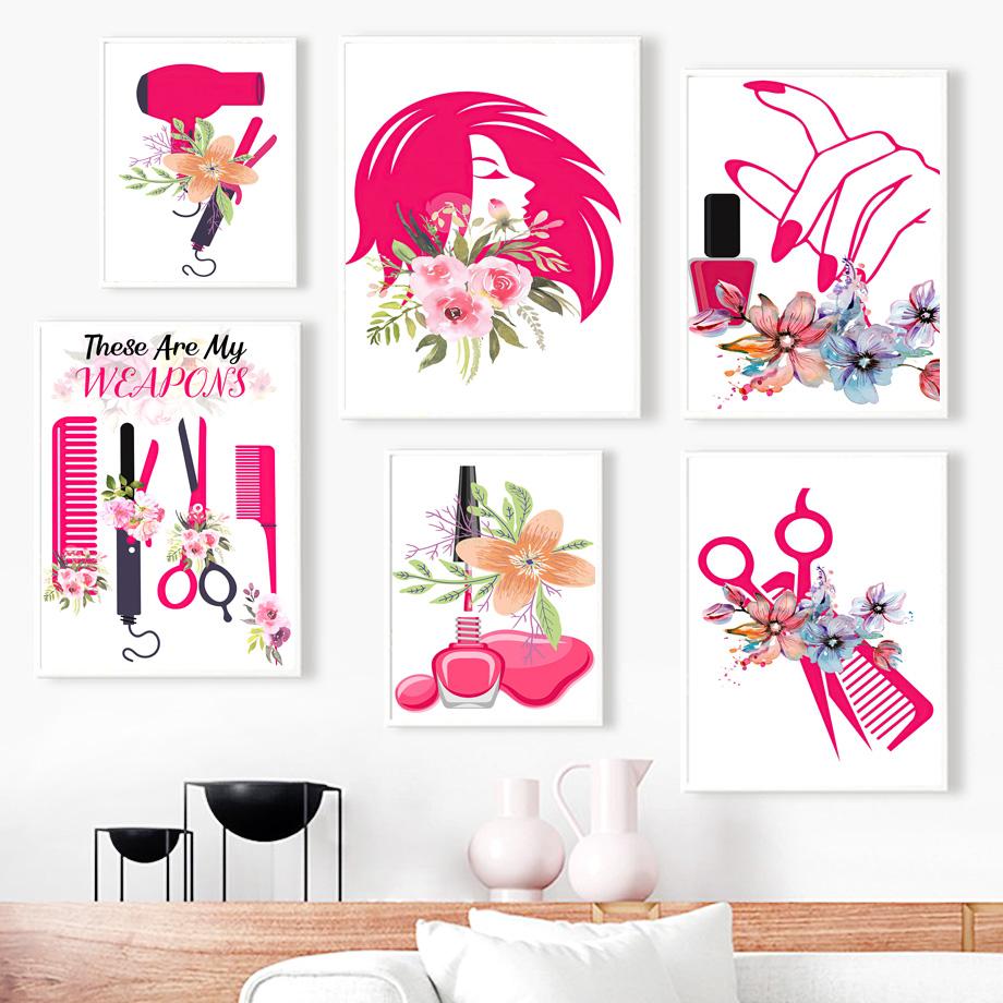 Лак для ногтей, постеры и принты, маникюр, технический подарок, спа, настенная живопись для волос, холст, живопись, цветочные настенные картины, декор для салона красоты