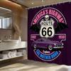 Шторка для душа с мотоциклом Route 66 Ретро-дизайн американского шоссе с хромированным мотоциклом и крыльями Шторка для душа с крючком