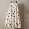 Women's White Polka Dot Button-Front Waist-Cinching Midi Skirt - Fall/Transitional Sophisticated Chic for Office & Evening
