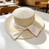 Multicolor Straw Hat Silk Bow Sun Hat French Bucket Hat  Travel Vacation