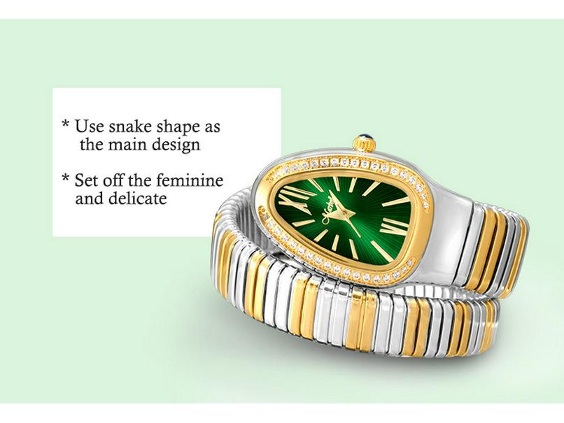 MISSFOX Women's Stainless Steel Snake Head Diamond Bangle Watch