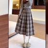 Женская юбка-зонт миди длины с высокой талией, приталенная, плиссированная клетчатая юбка, эластичная талия, скрывающая недостатки фигуры, А-силуэта, шерстяная плиссированная юбка