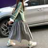 Women Plaid Print Skirt Midi Stitching Design Aline Skirt Elastic High Waist Retro Style Swing Skirt Daily Wear