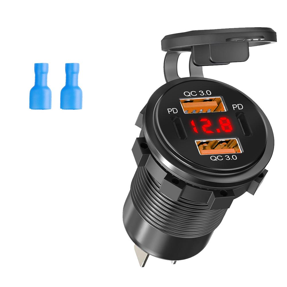 Автомобильное зарядное устройство 96 Вт, розетка, двойной USB QC3.0 и двойной Type-C PD3.0, розетка для быстрой зарядки со светодиодным вольтметром для автомобилей 12-24 В