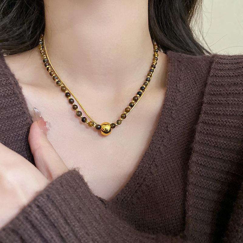 Овальное колье Maillard Тигровый глаз для женщин - Легкая роскошь Осень/Зима Цепочка на ключицу Модная Высококачественная Бижутерия