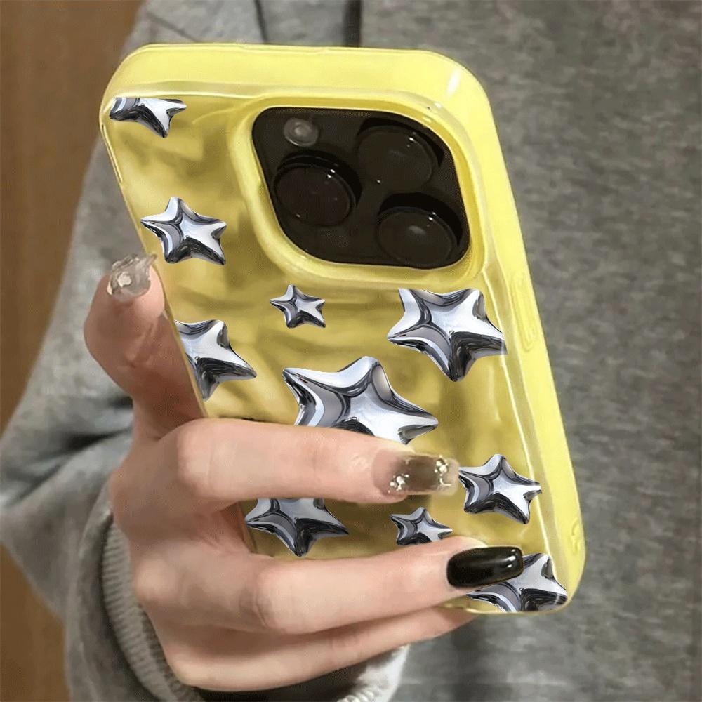 Звезды Y2k Ins 3D Неровная Складка Метеорит Чехлы для Телефона для IPhone 17 16 15 14 Plus 13 12 11 Air Pro Max Ударопрочные Глянцевые Мягкие