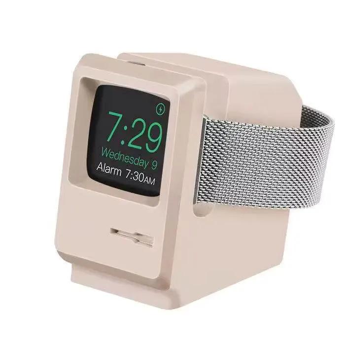 Настольный держатель для зарядного устройства Apple Watch, подставка, зарядная база с узором в стиле ретро-компьютера для iWatch 10 9 8 7 6 5 4 3 2 SE, силиконовая док-станция