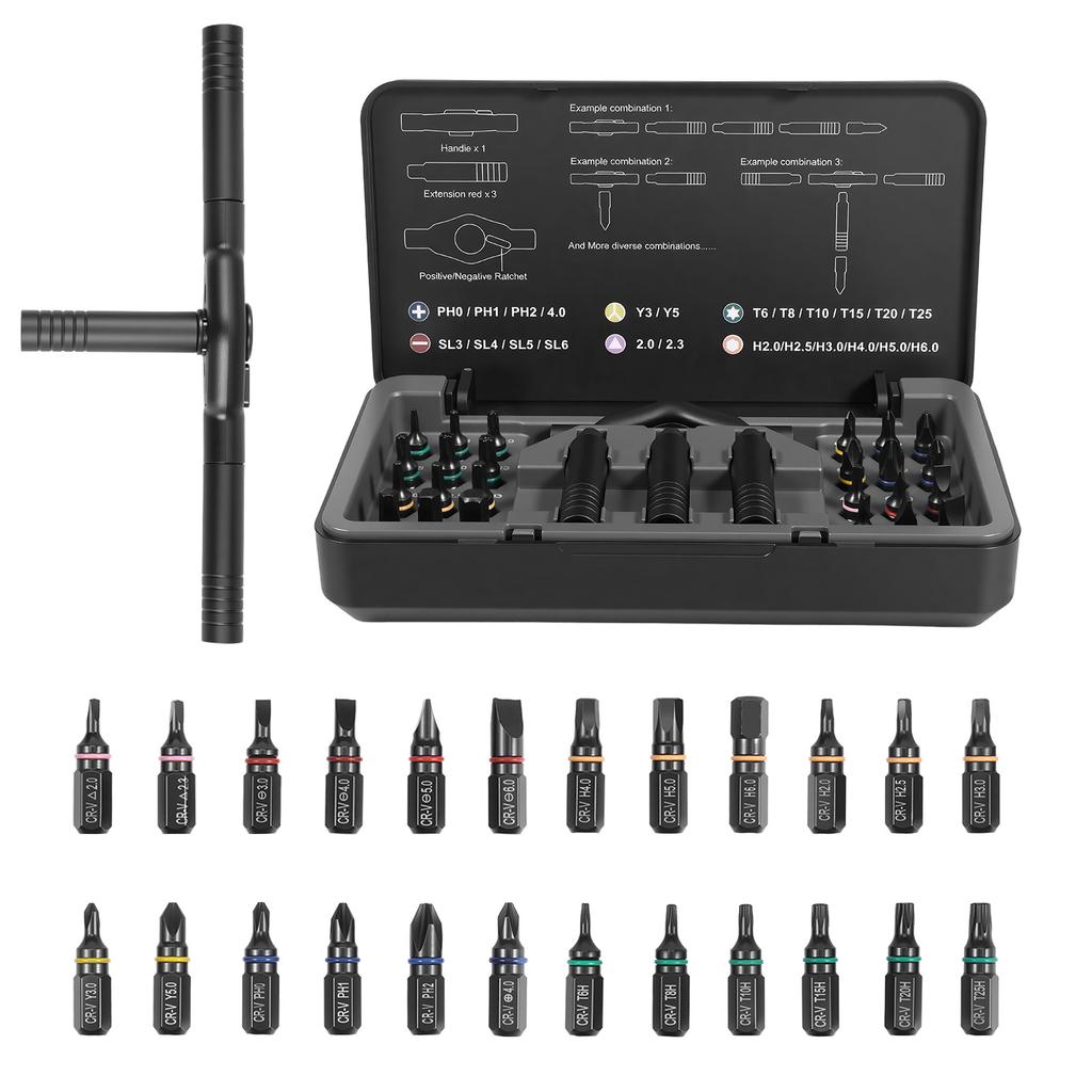Набор магнитных отверток 24 в 1 DIY Набор отверток с трещоткой Набор насадок с отсоединяемой рукояткой с трещоткой для ремонта компьютеров