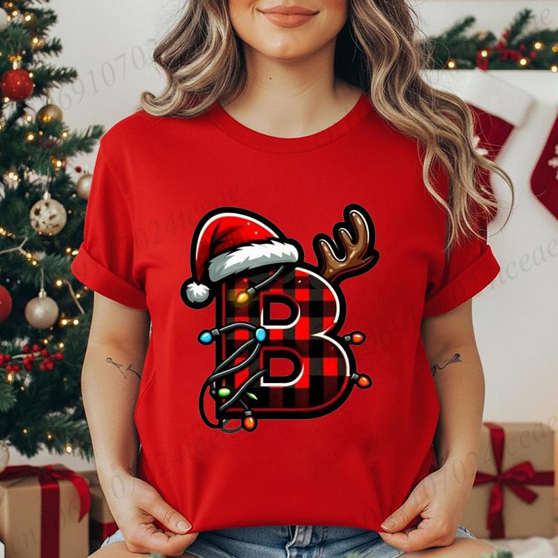 Christmas Alphabet Printed TShirt for Unisex Unisex Fashion Trendy Funny Casual Tops Santa Hat Reindeer Graphic Tshirt T Shirt