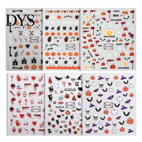 Halloween Nail Stickers 6 Sheets Glow-in-the-dark Sticker, Spooky Ghost Pumpkin Skull Manicure Party Art Decor Decal, DIY Decoration Favors for Women