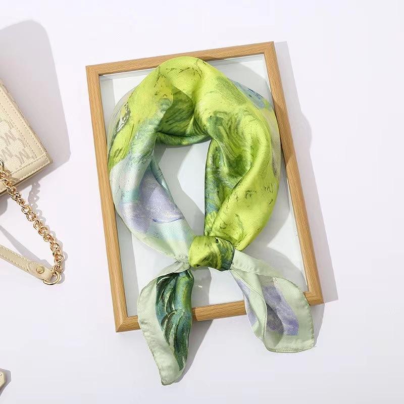Beach Sunscreen Kerchief Luxury Design Square Scarves Women Popular 70X70CM Silk Hijab The Four Seasons Headscarf