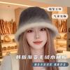 Gradual Change Color Plush Rabbit Fur Bucket Hat Female Autumn and Winter Temperament Versatile Face Small Warm Ear Protection Bucket Hat